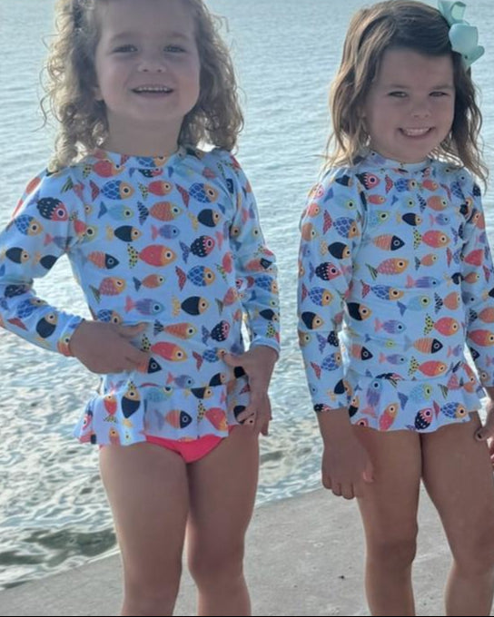 Colorful Fish Long Sleeve Sun Shirt and Swim Bottom Set