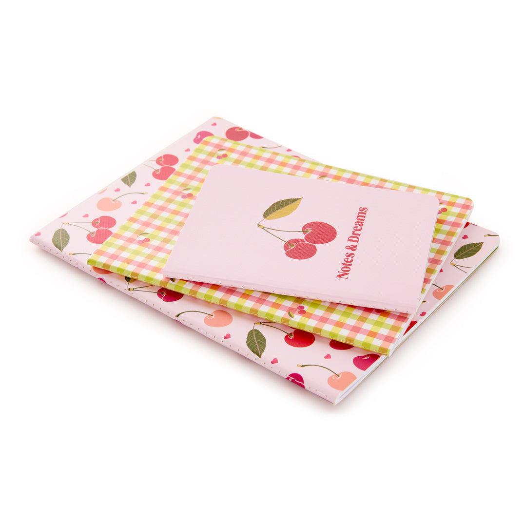 Cherry Hearts Stitched Notebook Set