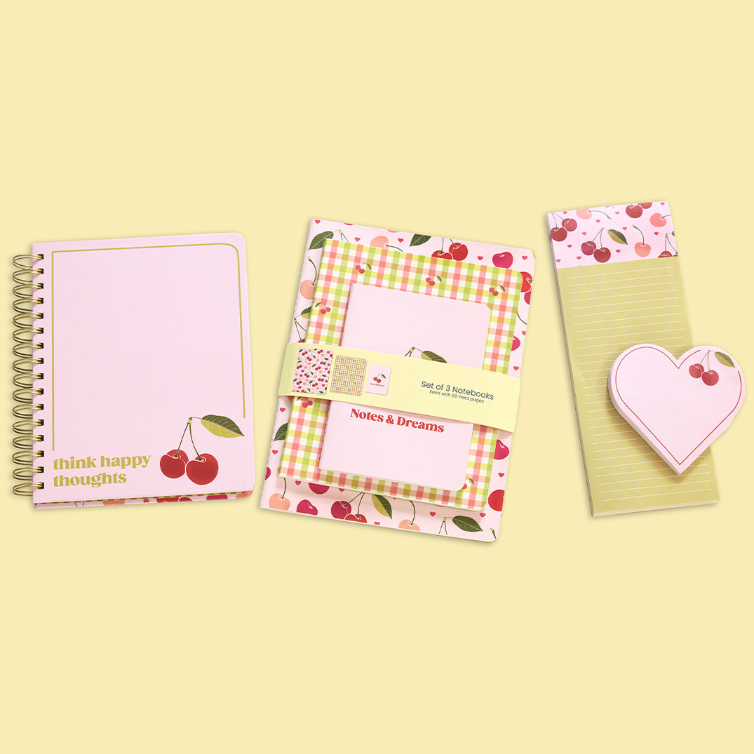 Cherry Hearts Stitched Notebook Set