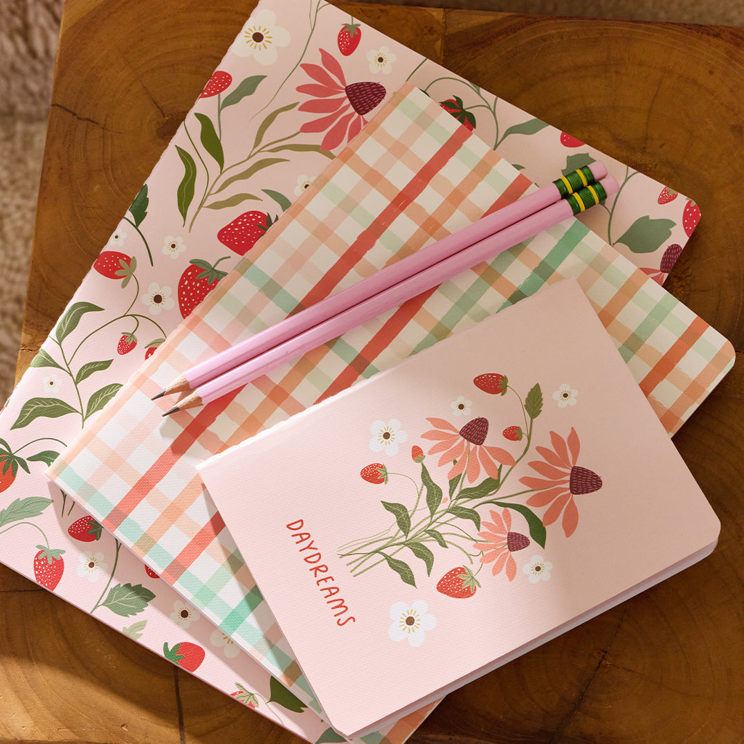 Strawberry Daydreams Stitched Notebook Set