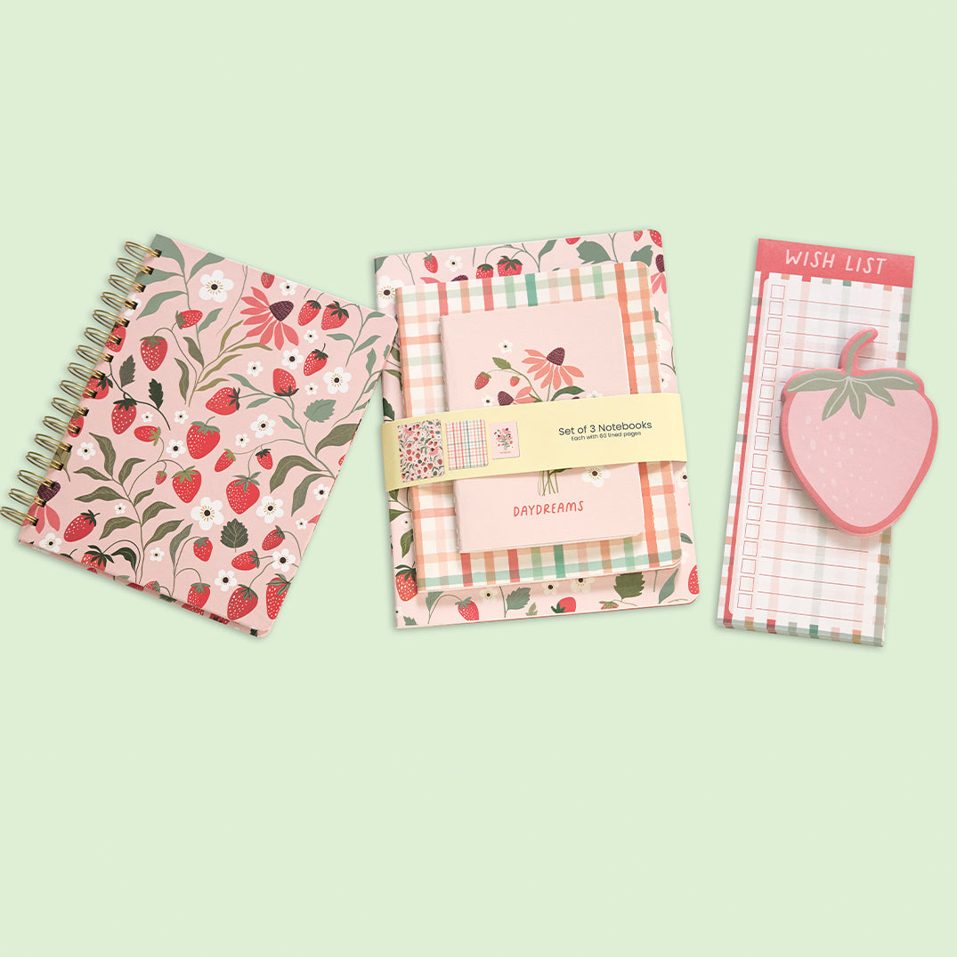 Strawberry Daydreams Stitched Notebook Set