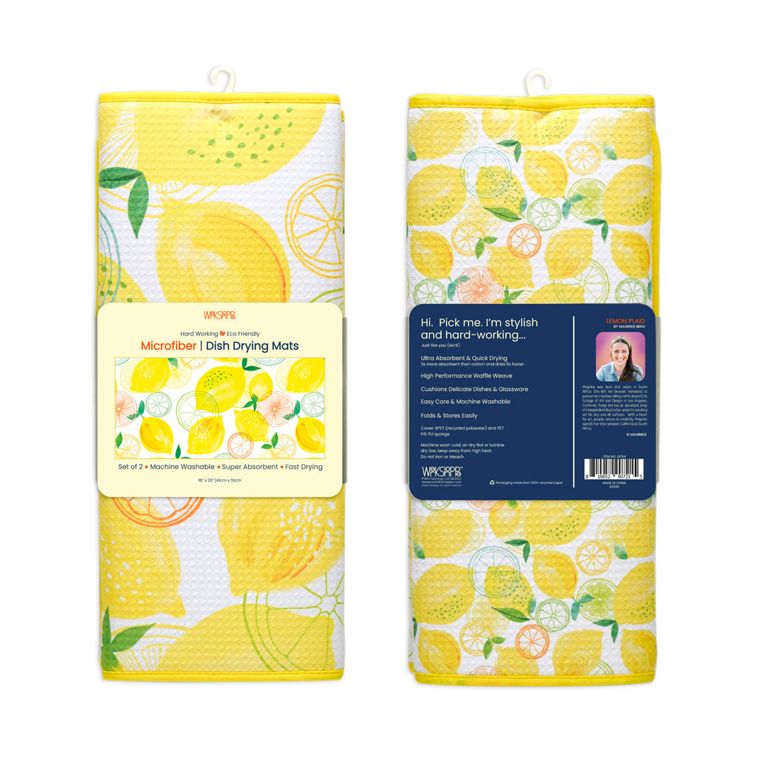 Lemon Plaid Dish Drying Mats
