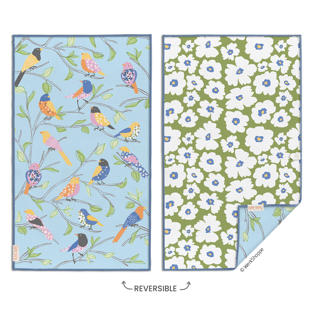 Floral Finch & Friends Microfiber Towel