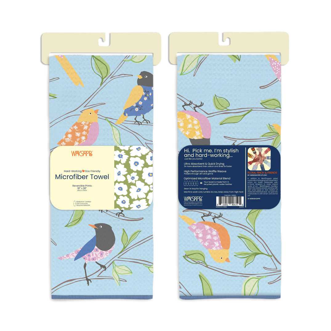 Floral Finch & Friends Microfiber Towel