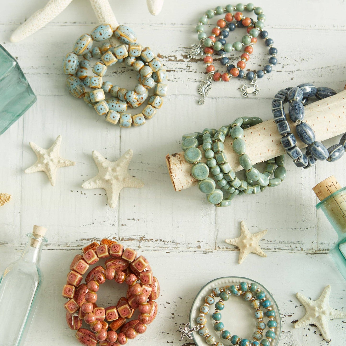 Coastal Clay Bead Charm Bracelet