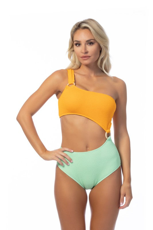 Textured Two Tone Swimsuit