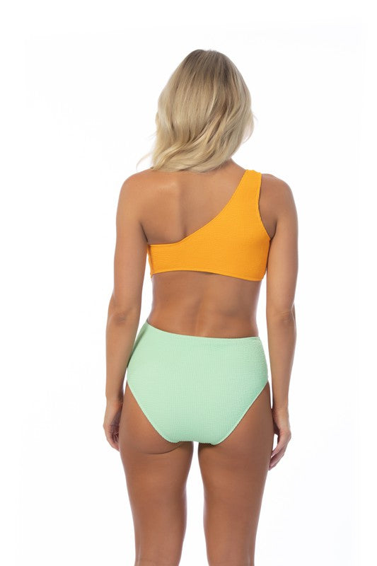 Textured Two Tone Swimsuit