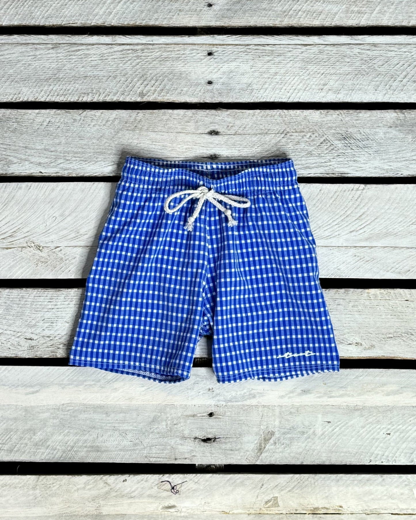 Textured Gingham Boys Swim Trunks
