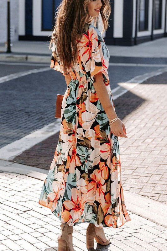 Tropical Floral Midi Dress