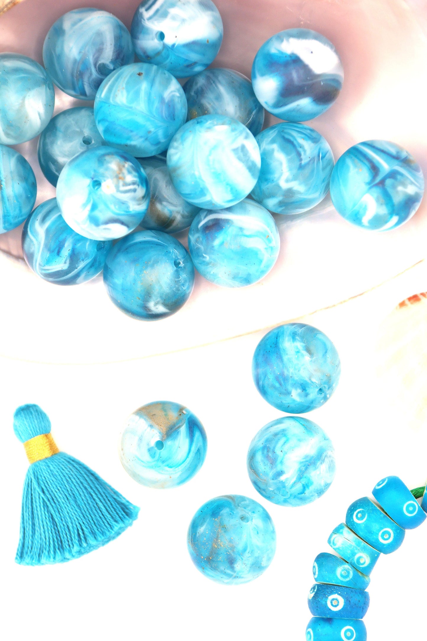 Blue Earth Swirl Large Round German Resin Beads, 20mm, 1 pc.
