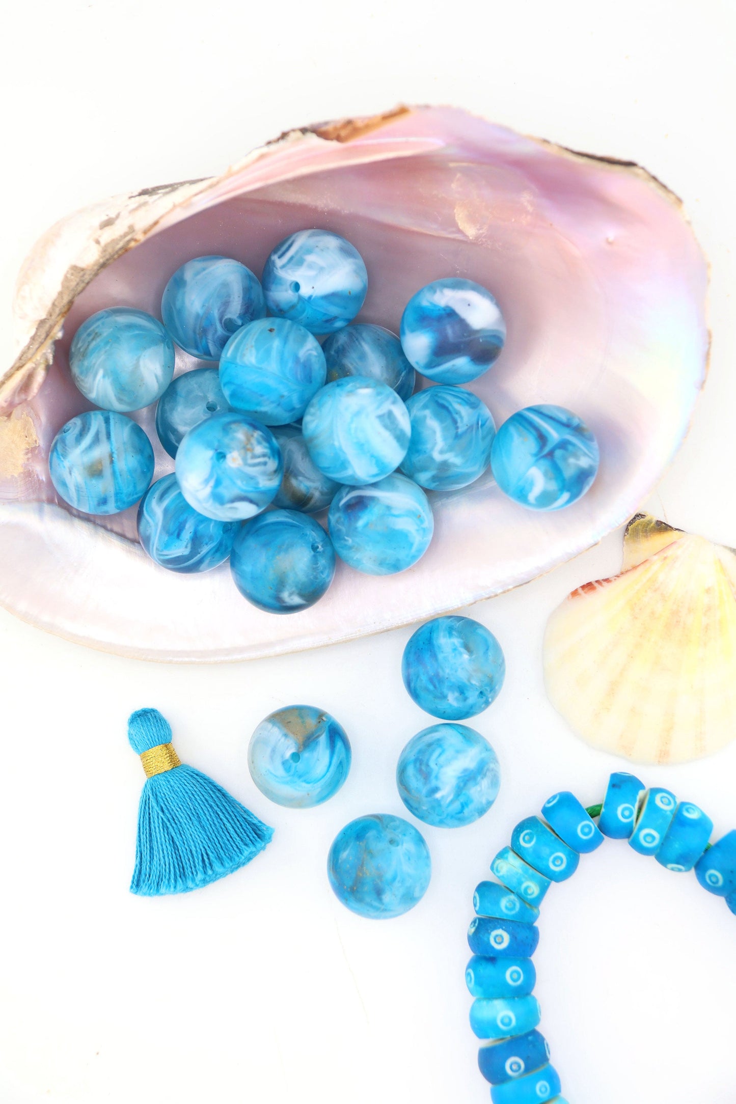 Blue Earth Swirl Large Round German Resin Beads, 20mm, 1 pc.