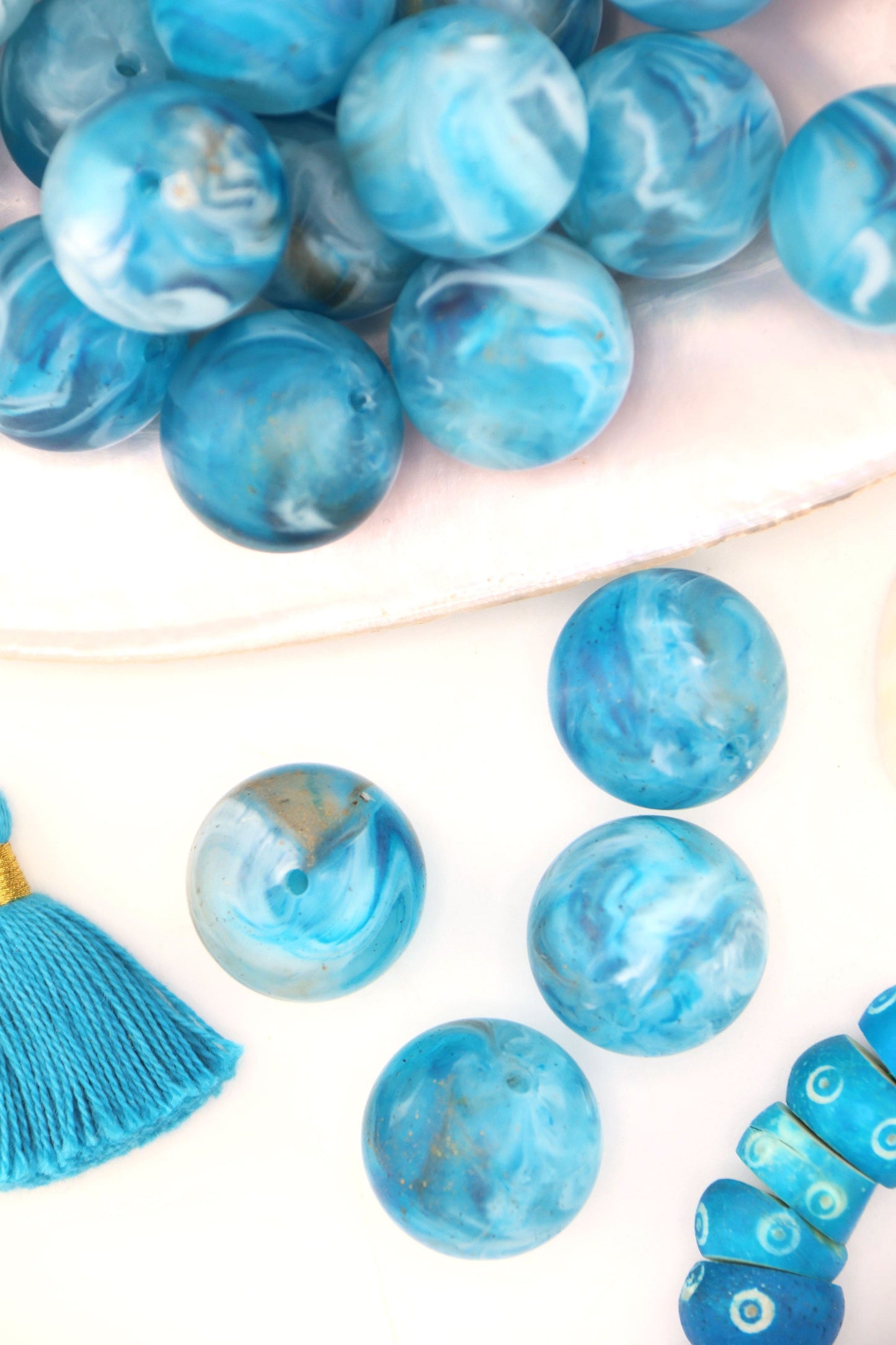 Blue Earth Swirl Large Round German Resin Beads, 20mm, 1 pc.