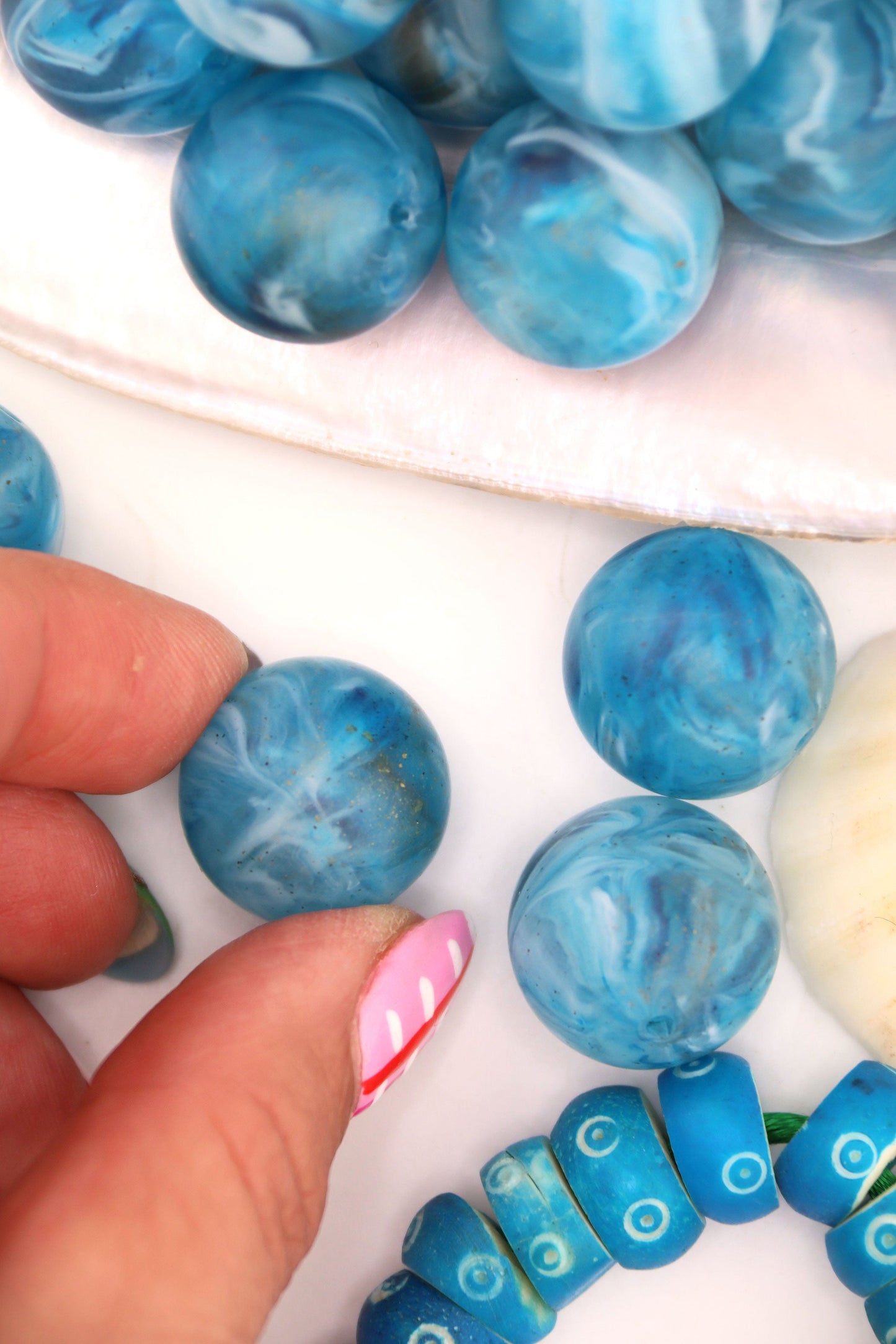 Blue Earth Swirl Large Round German Resin Beads, 20mm, 1 pc.