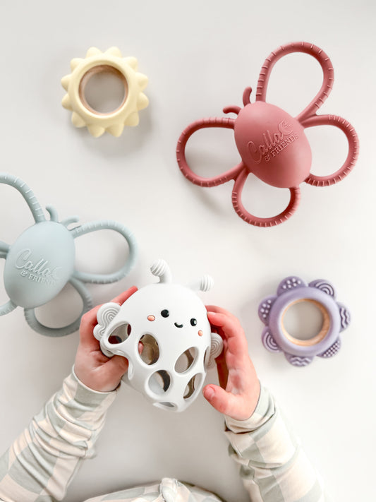 Garden Party Teether Collection - Silicone & Beechwood Sunshine
