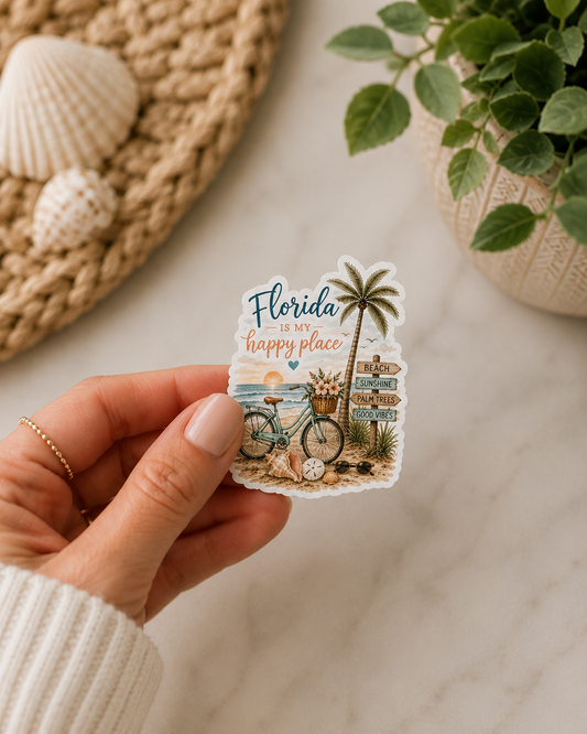 "COMING SOON" Florida Is My Happy Place Vinyl Sticker | 3” Waterproof