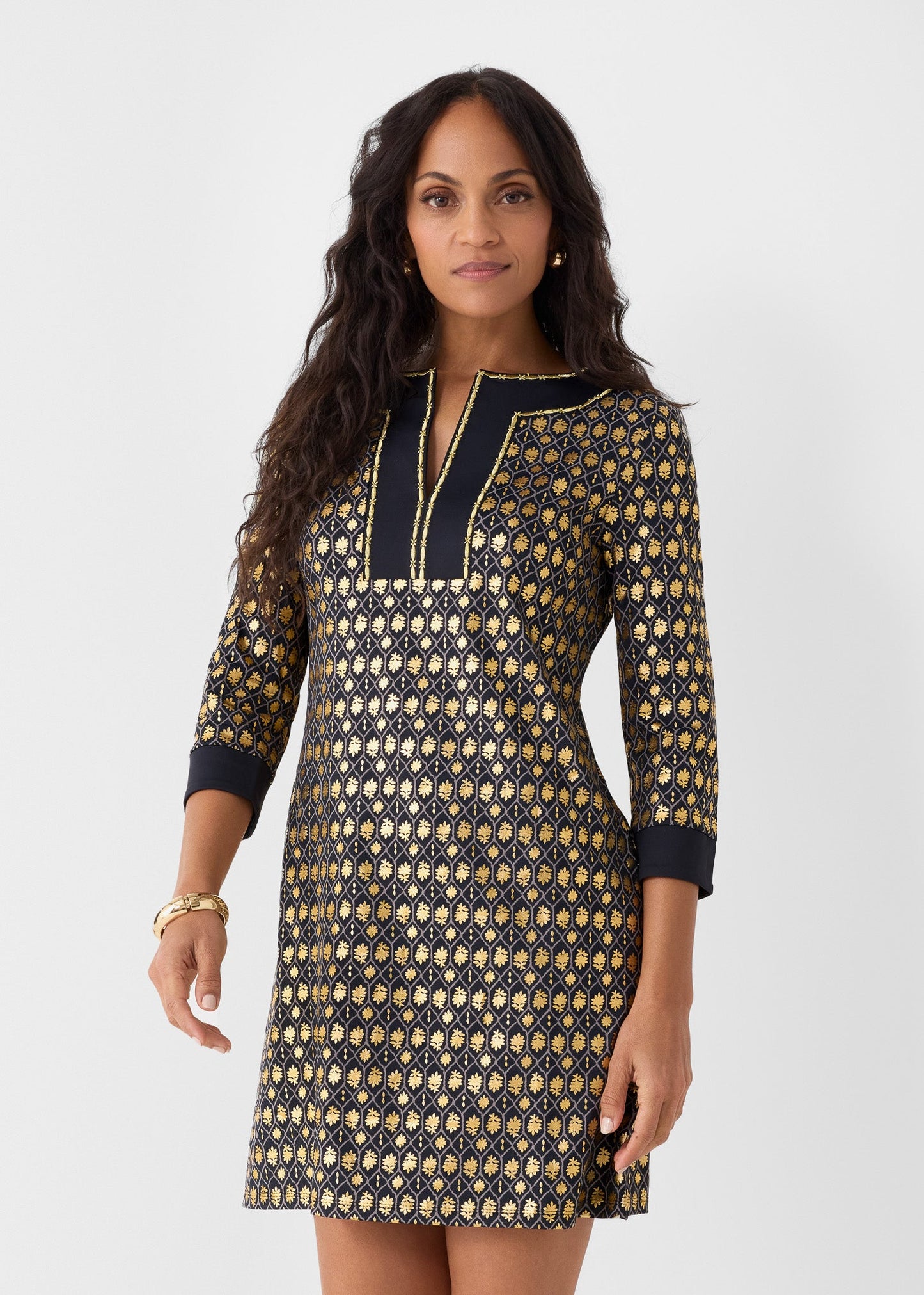 Black Metallic Tunic Dress