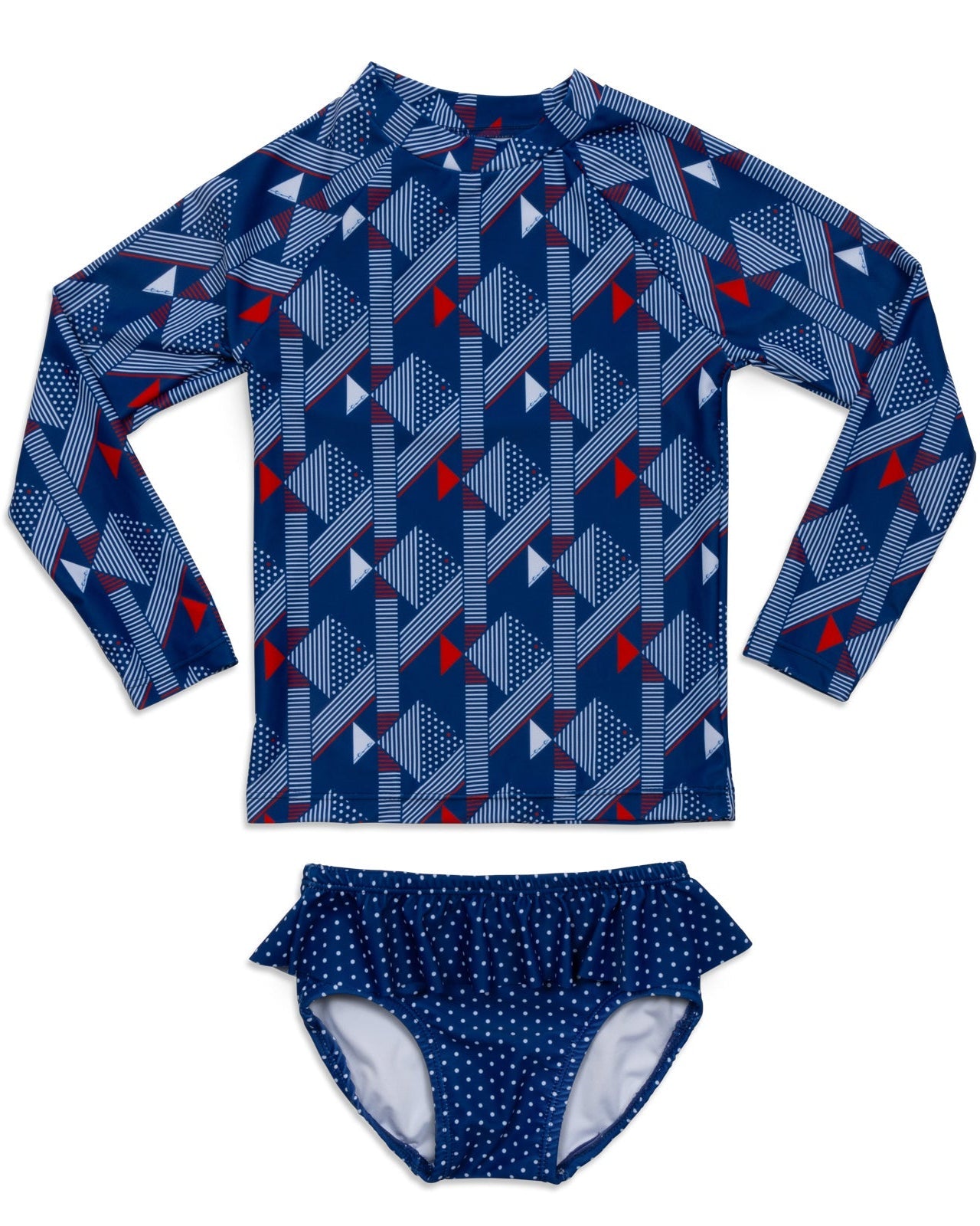Patriotic Fish Girls Long Sleeve Sun Shirt and Skirted Swim Set