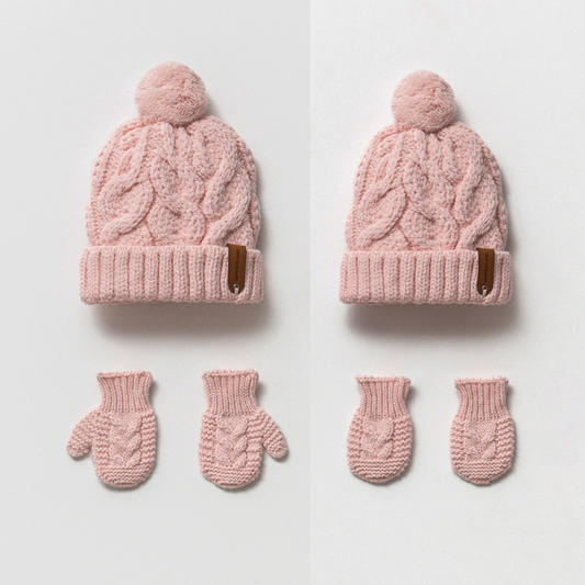 Knit Beanie and Mitten Set