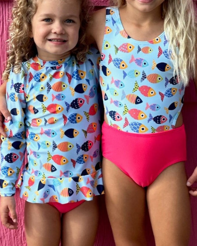 Colorful Fish Long Sleeve Sun Shirt and Swim Bottom Set
