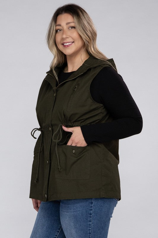 Drawstring Waist Military Hoodie Vest (Plus Sizes)