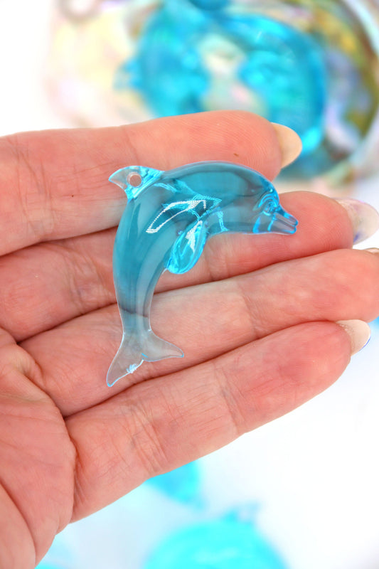 Aqua Blue Dolphin Resin Pendant, 45mm, 1 Charm
