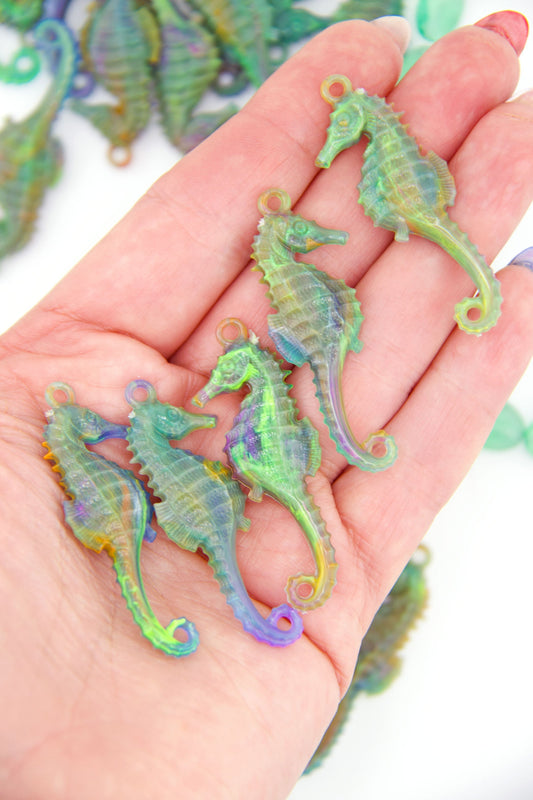 Aurora Marble Seahorse German Resin Charm, 50mm, 1 Pendant