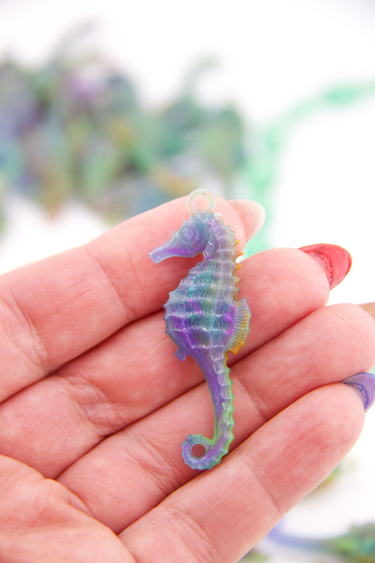 Aurora Marble Seahorse German Resin Charm, 50mm, 1 Pendant