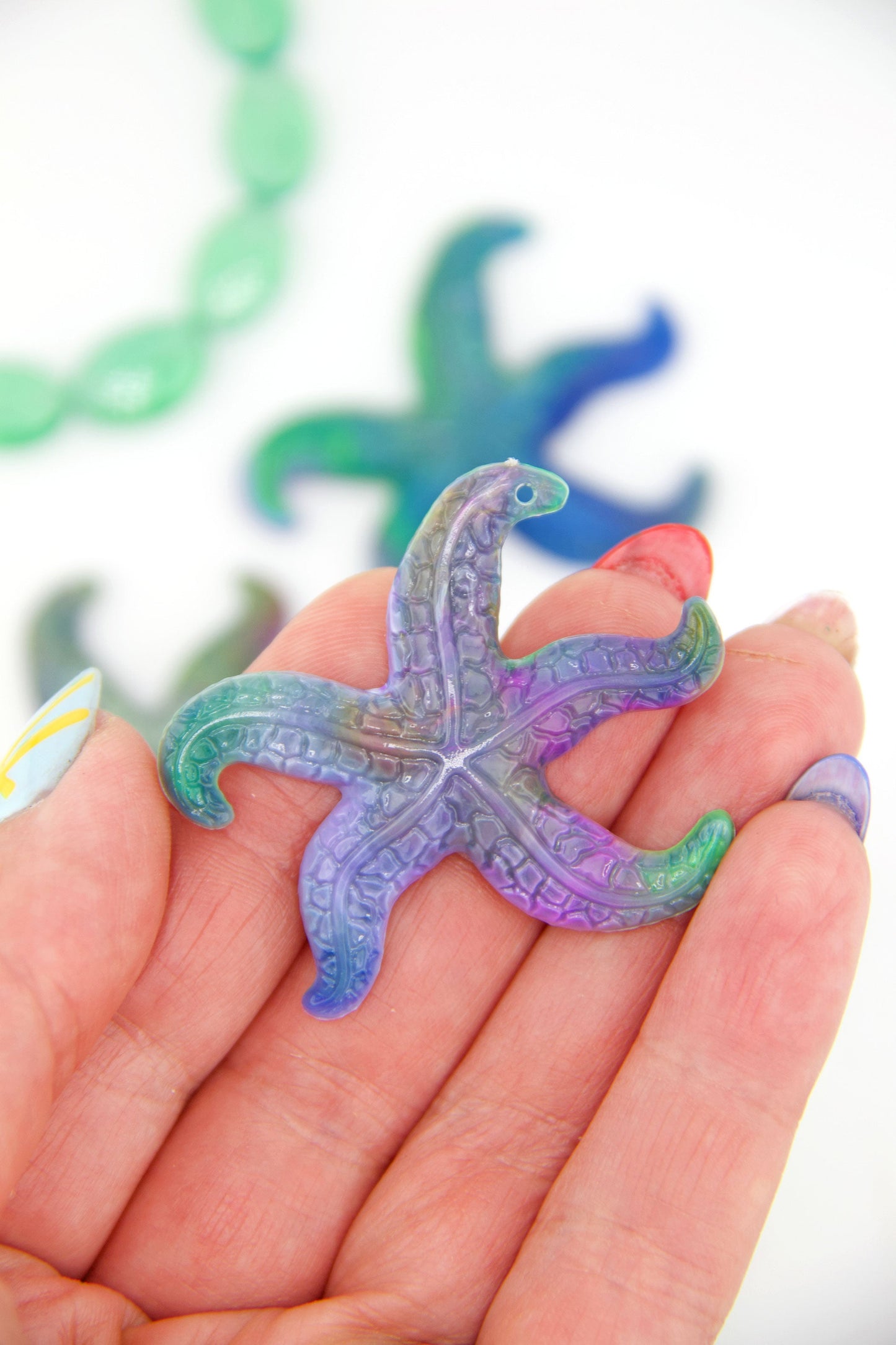 Aurora Marble Starfish German Resin Charm, 48mm, 1 Pendant