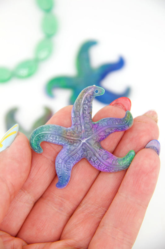 Aurora Marble Starfish German Resin Charm, 48mm, 1 Pendant
