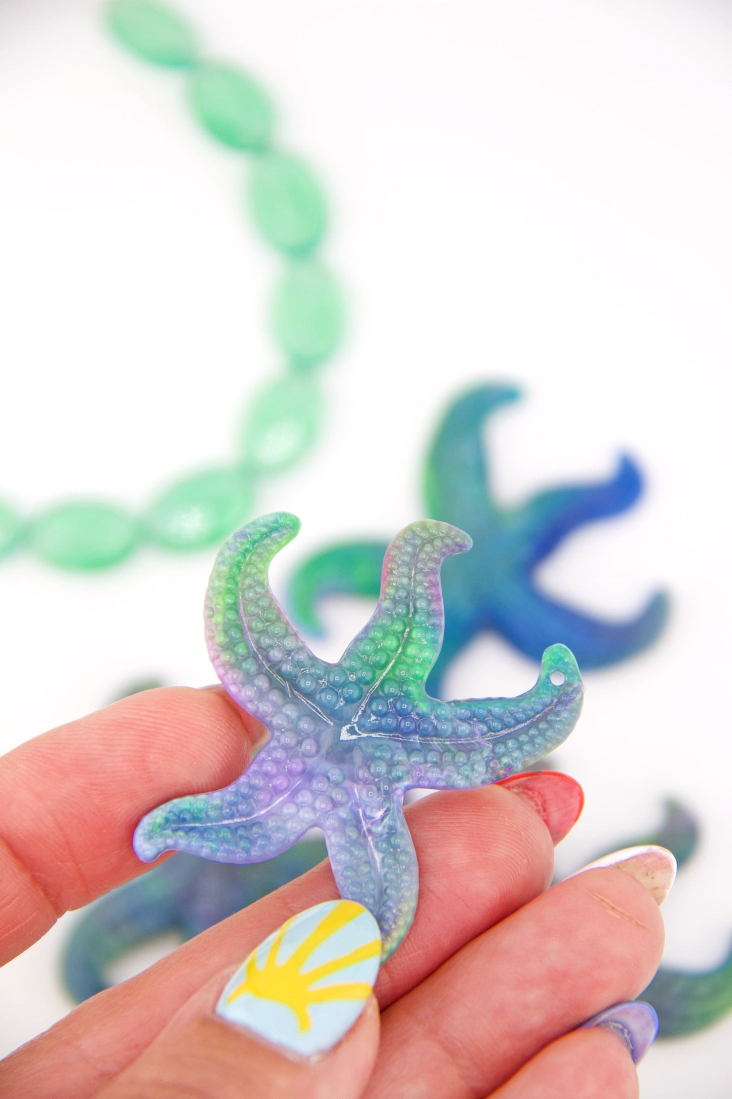 Aurora Marble Starfish German Resin Charm, 48mm, 1 Pendant