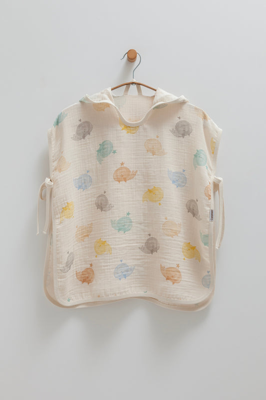 Whale Muslin Poncho- Beige