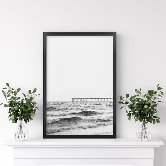 Black White Minimalistic Beach Pier Poster