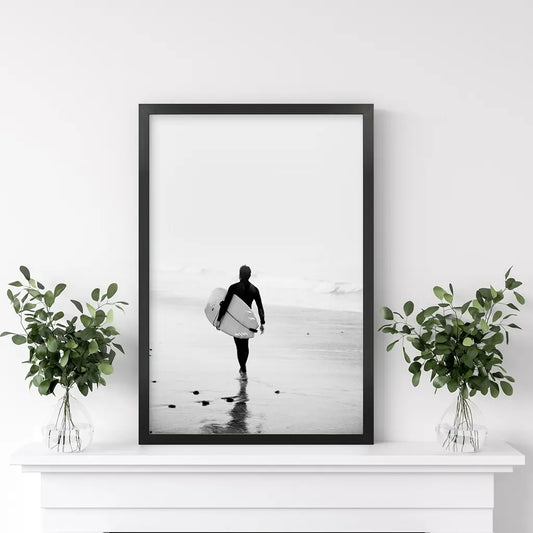 Black White Modern Surfer Photo. Coastal Style Print