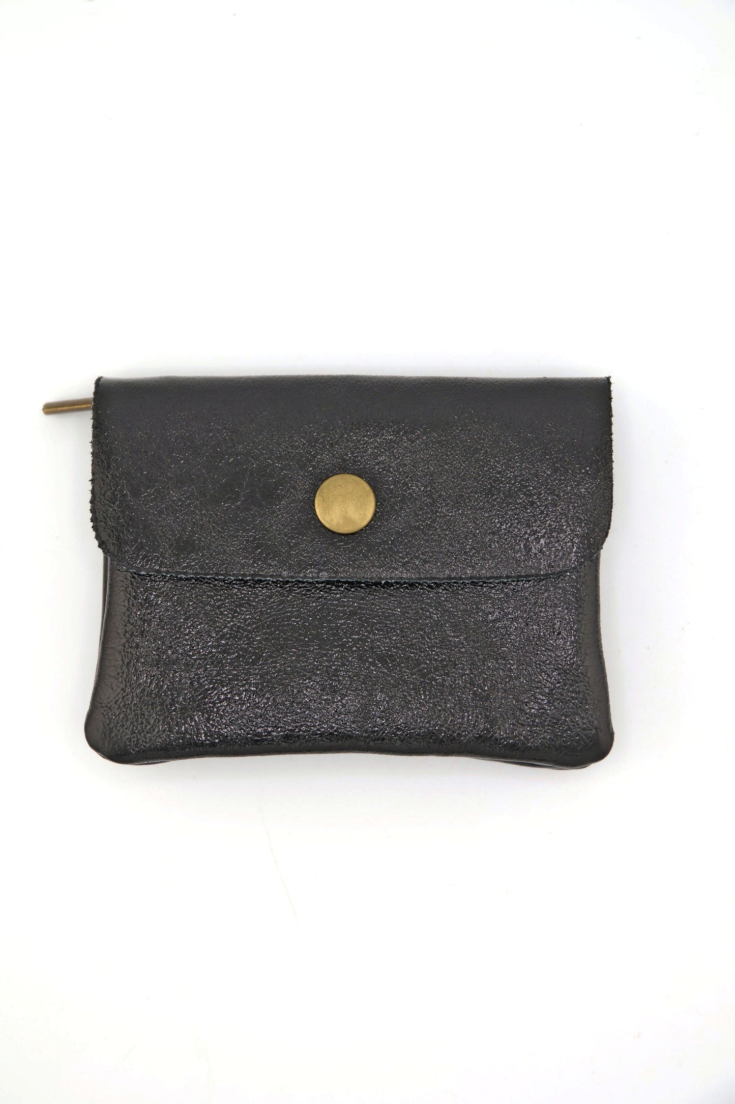 Metallic Italian Leather Coin Purse, 3 Compartments, Zipper Pocket