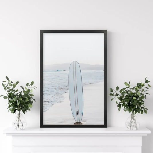 Blue Surfboard Print. Ocean Beach Wall Art