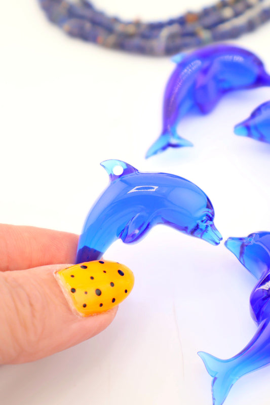 Cobalt Blue Dolphin Resin Pendant, 45mm, 1 Charm