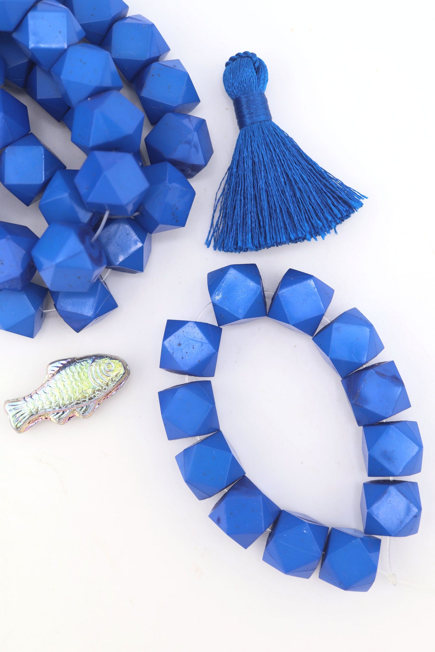 Classic Blue 12 Sided Faceted Cube Beads, German Resin, 10mm, 12 Beads