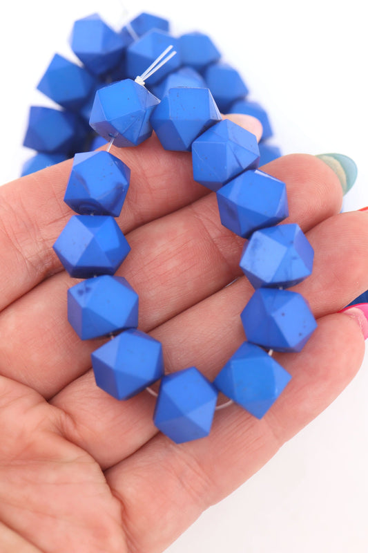 Classic Blue 12 Sided Faceted Cube Beads, German Resin, 10mm, 12 Beads