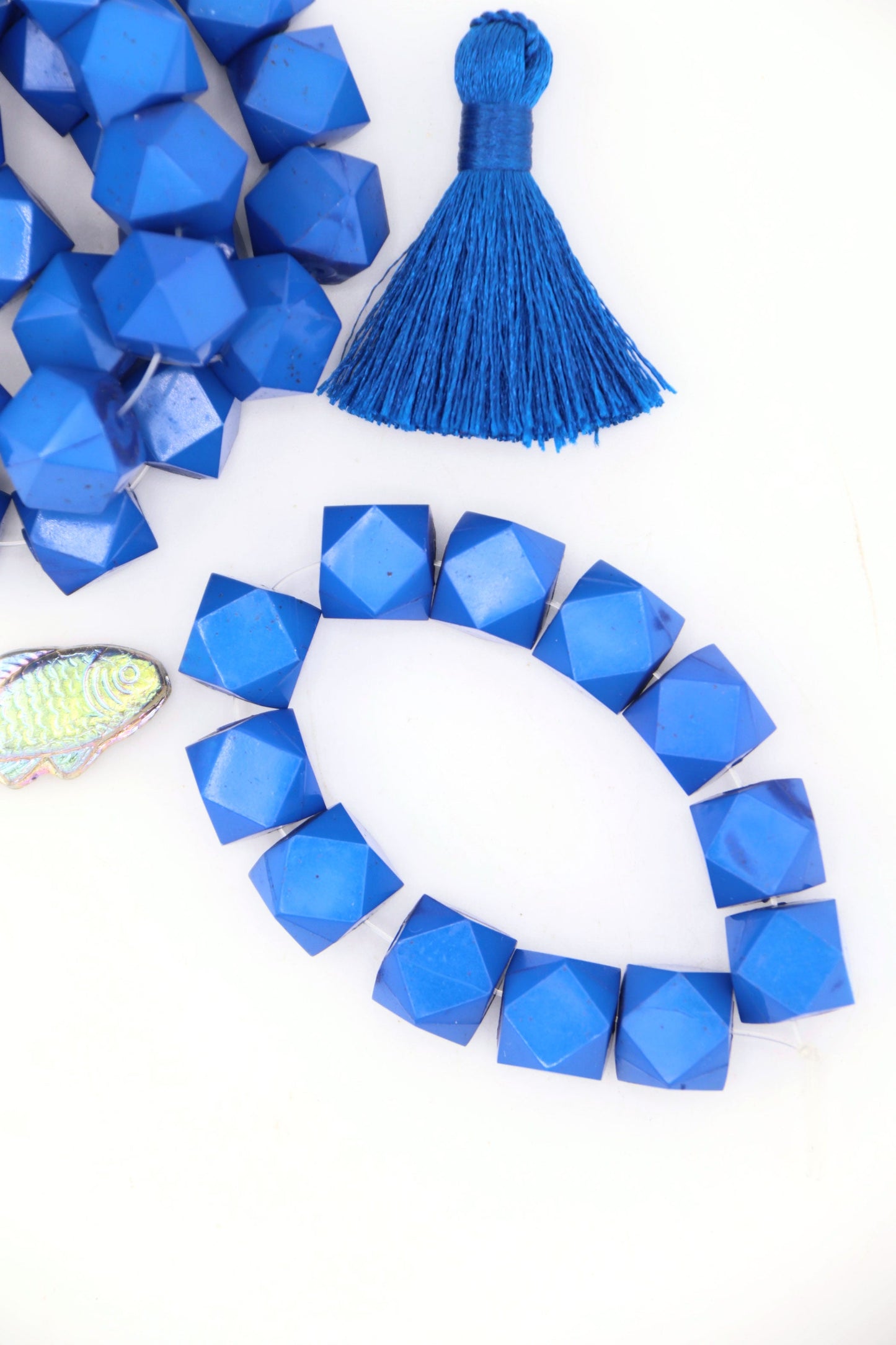 Classic Blue 12 Sided Faceted Cube Beads, German Resin, 10mm, 12 Beads