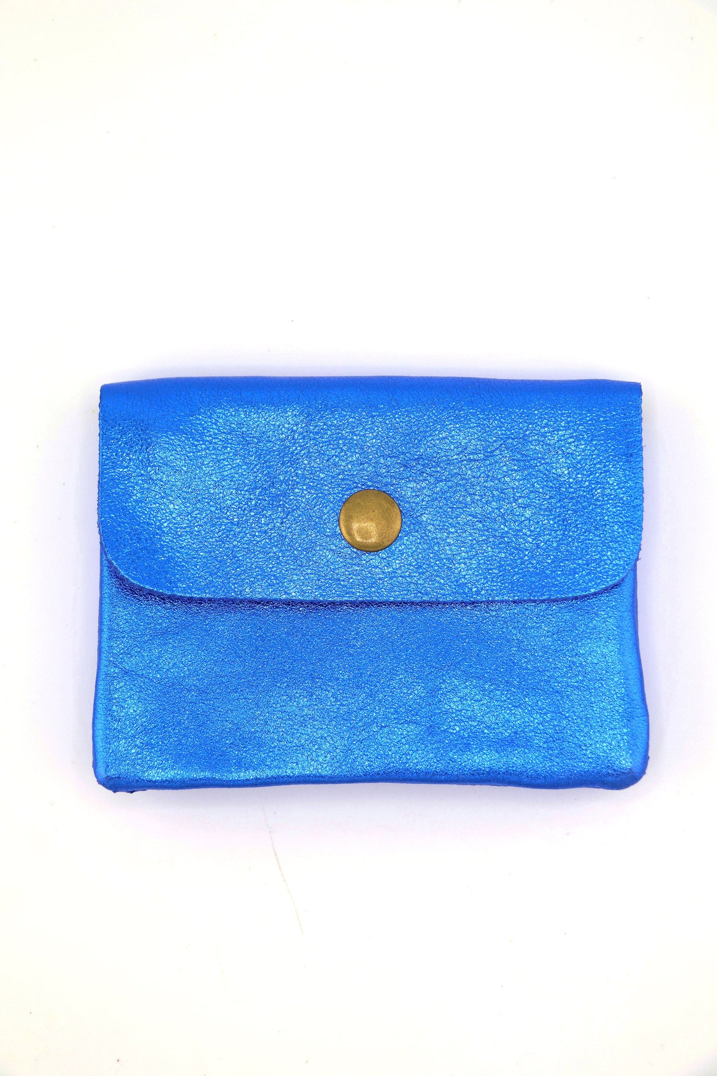 Metallic Italian Leather Coin Purse, 3 Compartments, Zipper Pocket
