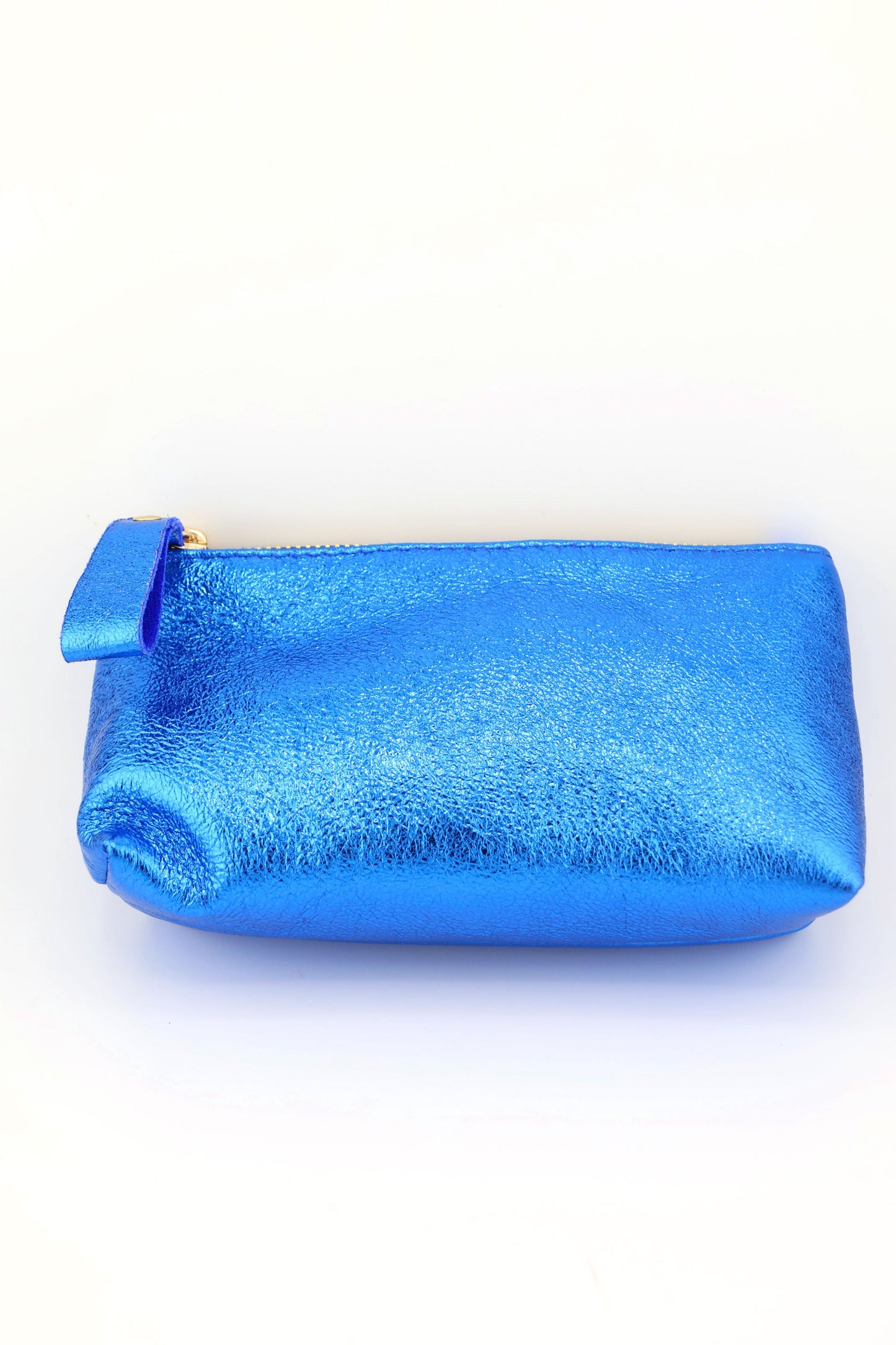 Midi Metallic Italian Leather Zipper Pouch, Purse, 7.5" Soft Real Leather, Assorted Colors