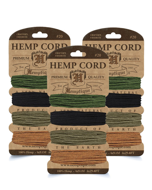 #20 (1mm) Hemp Cord 4-Color Card Value Packs