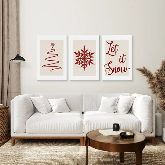 3 Piece Wall Art Christmas Tree Snowflake Poster