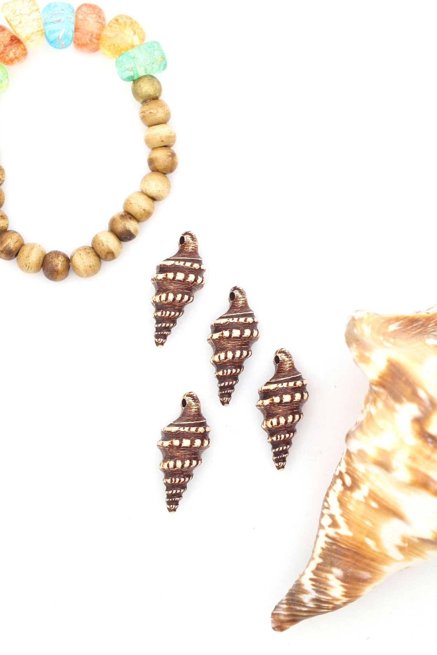 Brown Cerith Seashell: German Resin Charm, 32mm, Focal Bead, 1 Pendant