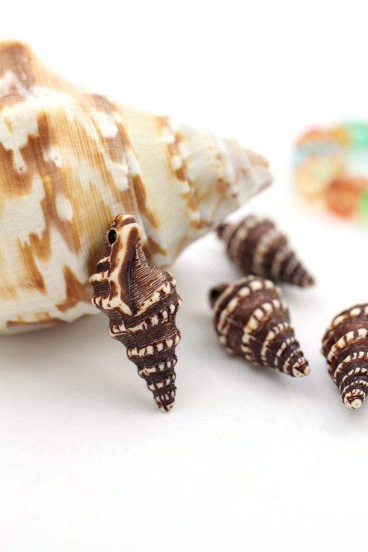 Brown Cerith Seashell: German Resin Charm, 32mm, Focal Bead, 1 Pendant
