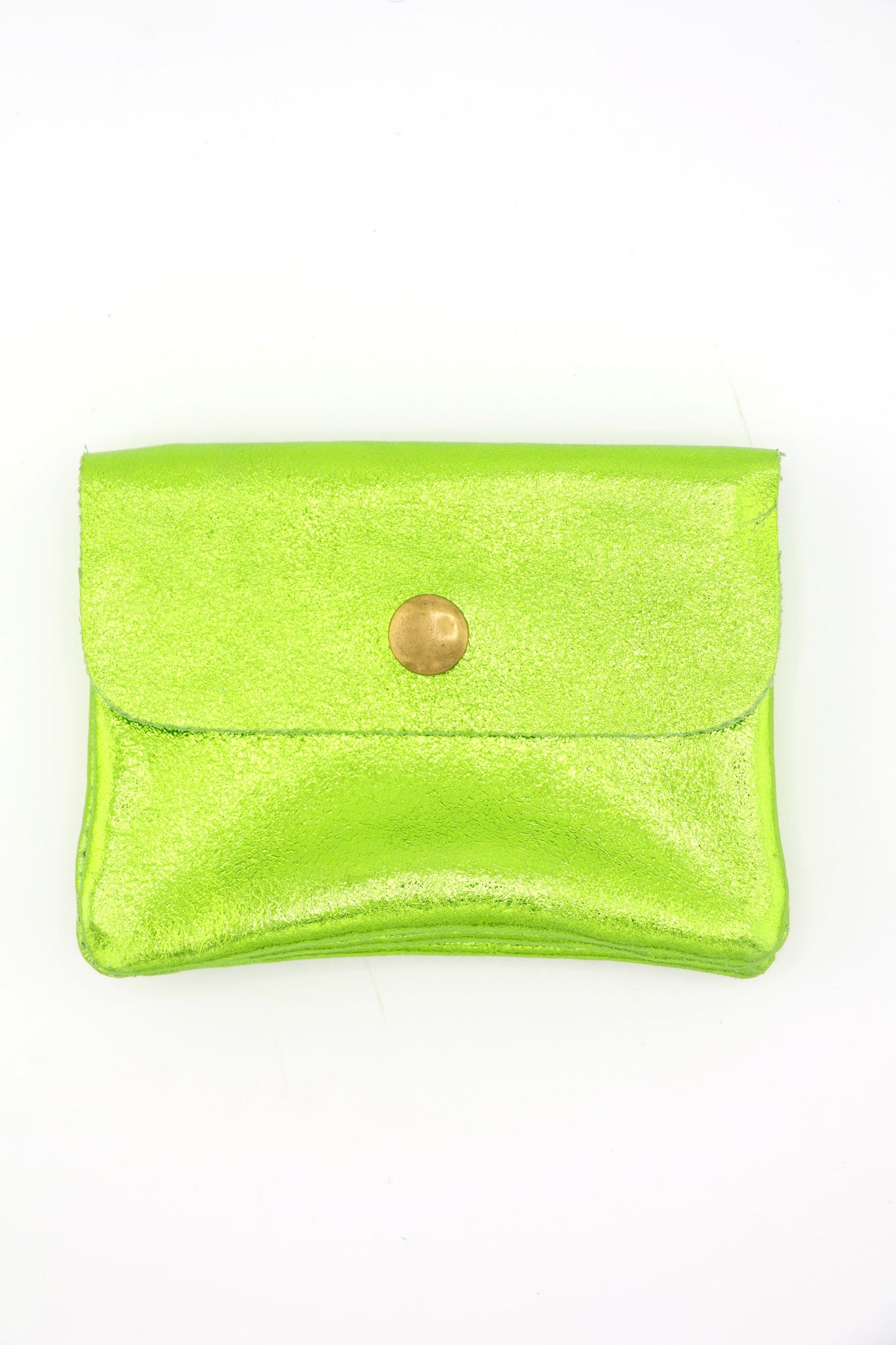 Metallic Italian Leather Coin Purse, 3 Compartments, Zipper Pocket