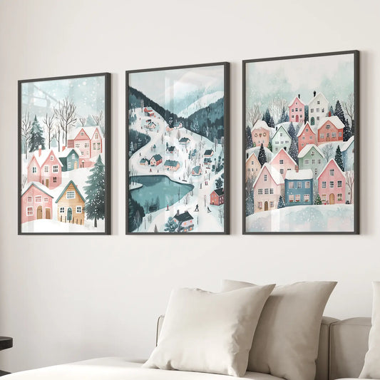 Christmas Village Cute Winter Landscape Posters