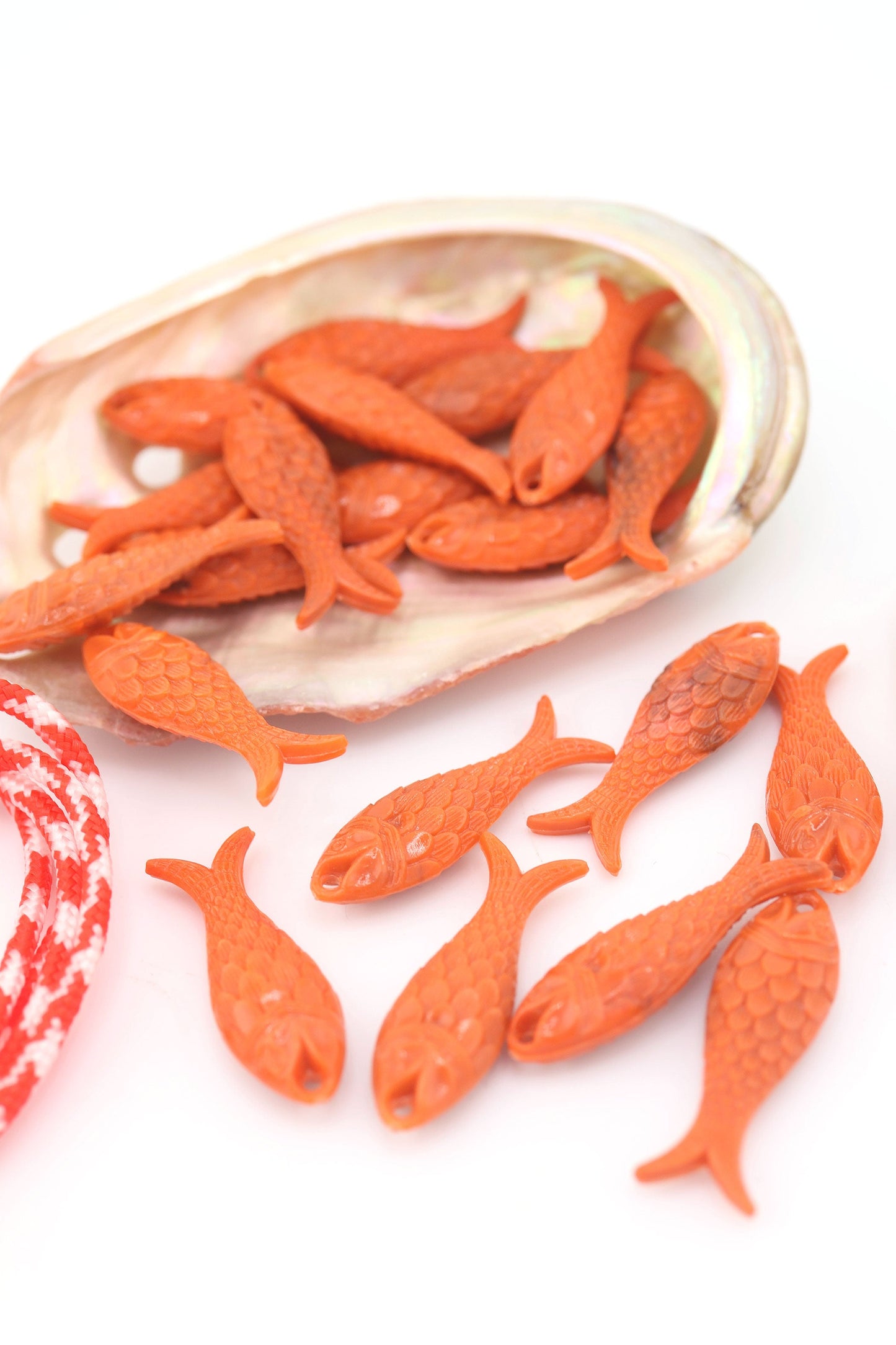 Coral Red Fish Charm, German Resin, 27mm, 1 Pendant