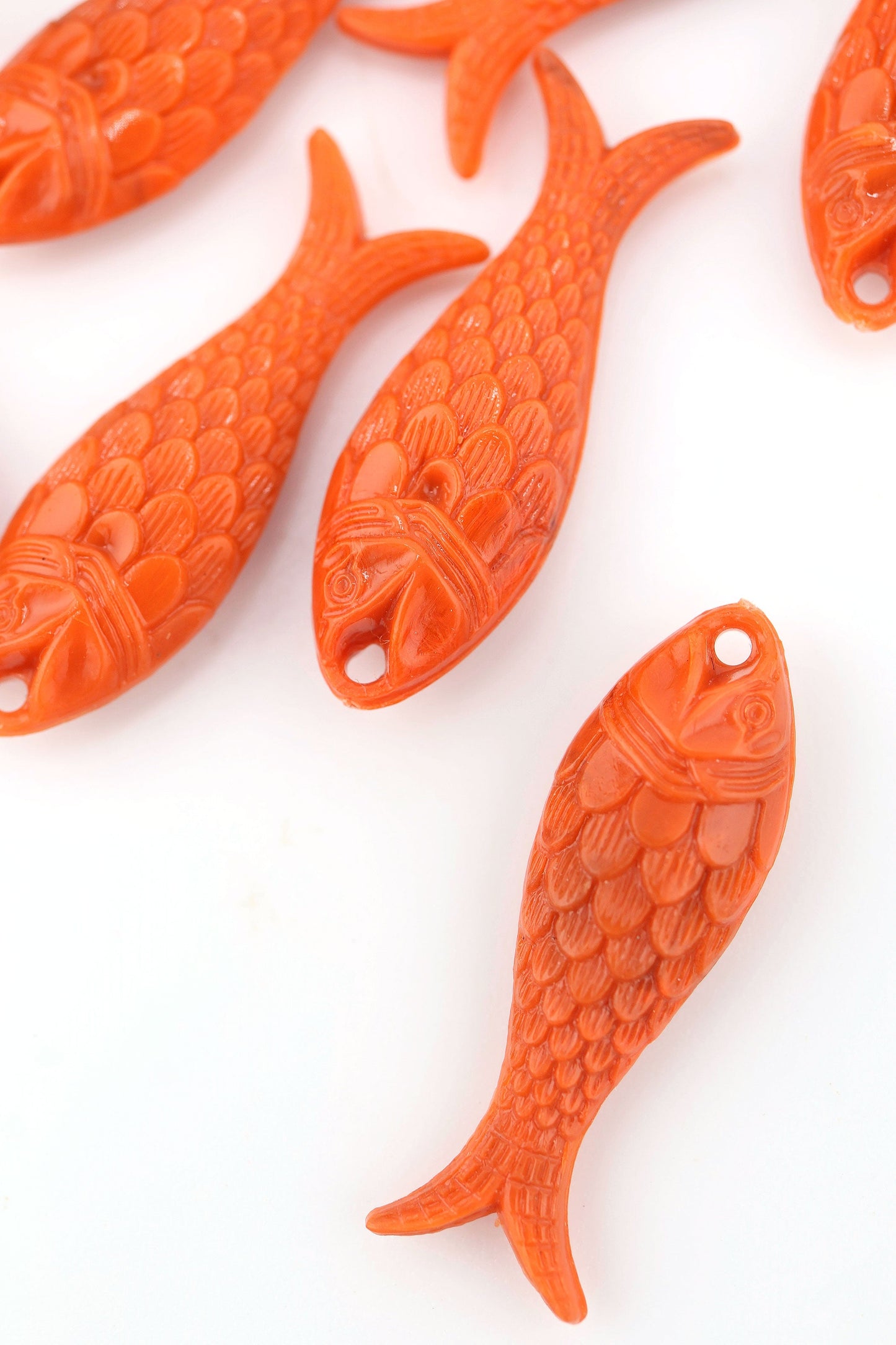 Coral Red Fish Charm, German Resin, 27mm, 1 Pendant