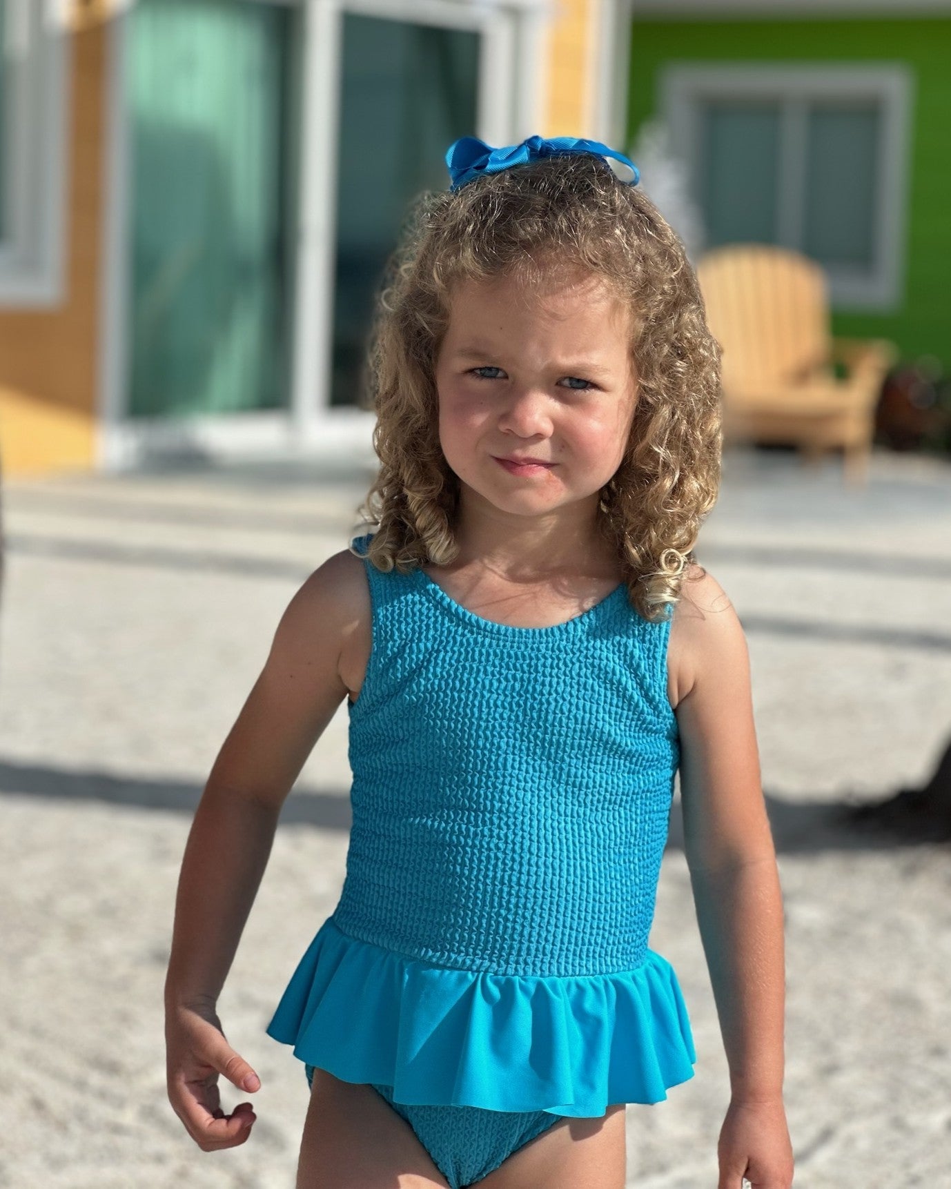 Mini Ruffle Girls Skirted Swimsuit in Azure
